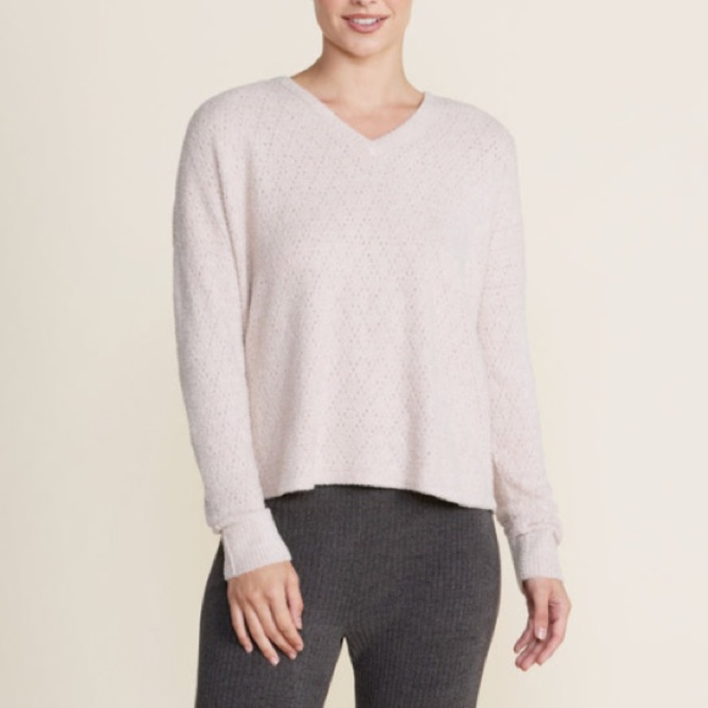Barefoot Dreams CozyChic Lite Diamond Pointelle Pullover Chai